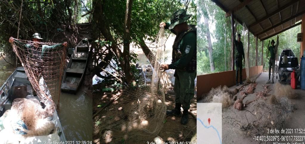 Em patrulhamento fluvial, Batalhão Ambiental encontra redes e tarrafas no Rio Cuiabazinho