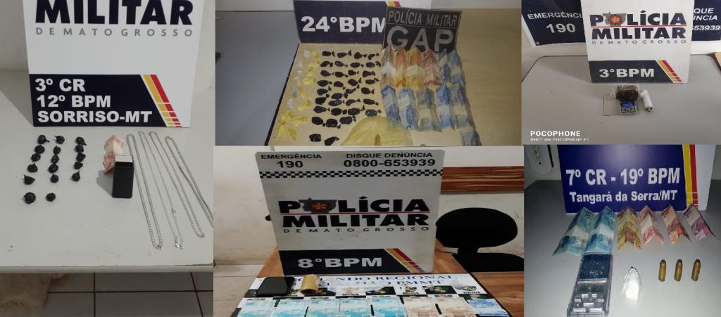 PM prende sete e retira drogas de circulação em Cuiabá, Tangará da Serra, Alta Floresta e Sorriso