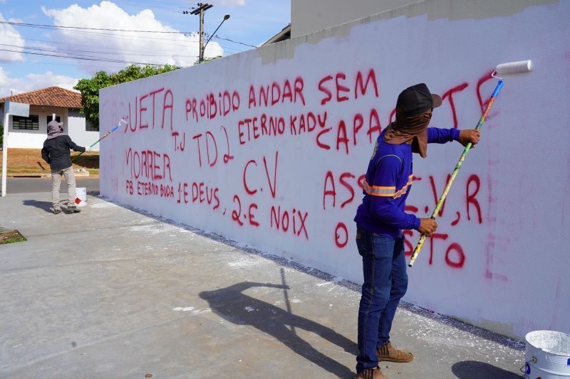 Pichações no Tessele Junior são removidas com apoio da Secretaria de Segurança em Lucas do Rio Verde