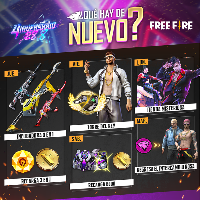 Free Fire: agenda semanal de 19 a 24 de agosto com King’s Tower e Mystery Shop