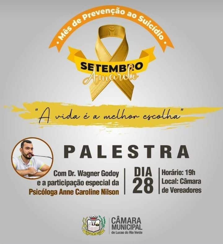 Setembro Amarelo: palestra sobre valorização da vida será realizada hoje à noite na Câmara de Vereadores