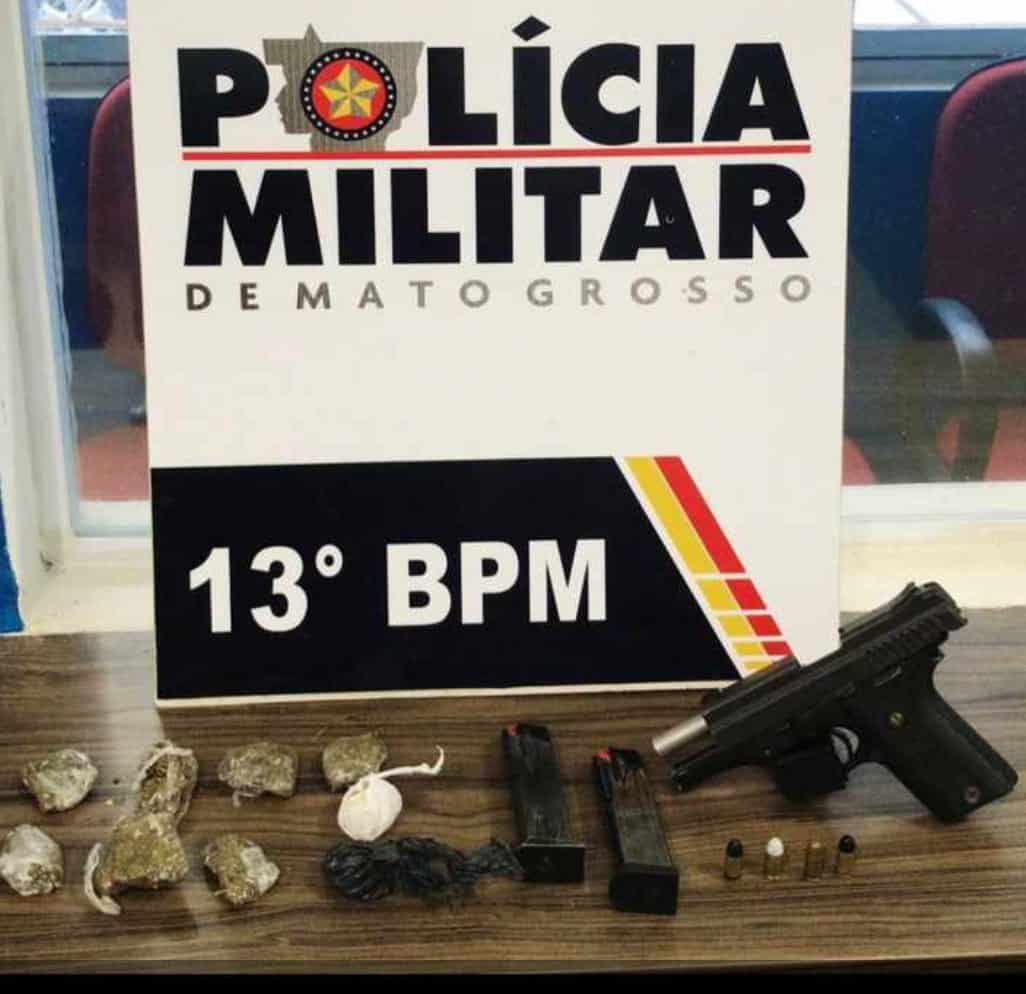 Jovem é preso por tráfico de drogas em Lucas do Rio Verde. Policiais encontraram pistola escondida em sua residência