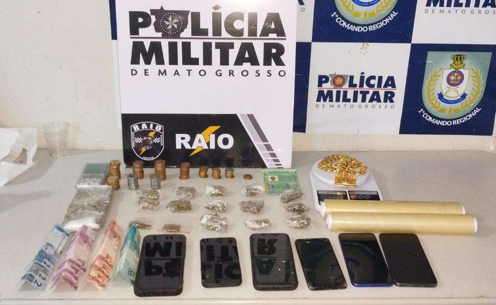Companhia Raio prende tres pessoas por trafico e apreende 39 porcoes de drogas em Cuiaba