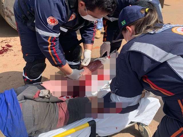 Caminhoneiro sofre corte profundo em acidente de trabalho em Sorriso 
