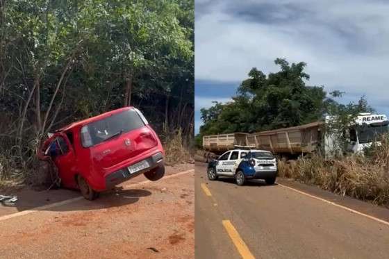 Grave acidente entre Fiat Uno e carreta na MT-270 deixa um morto