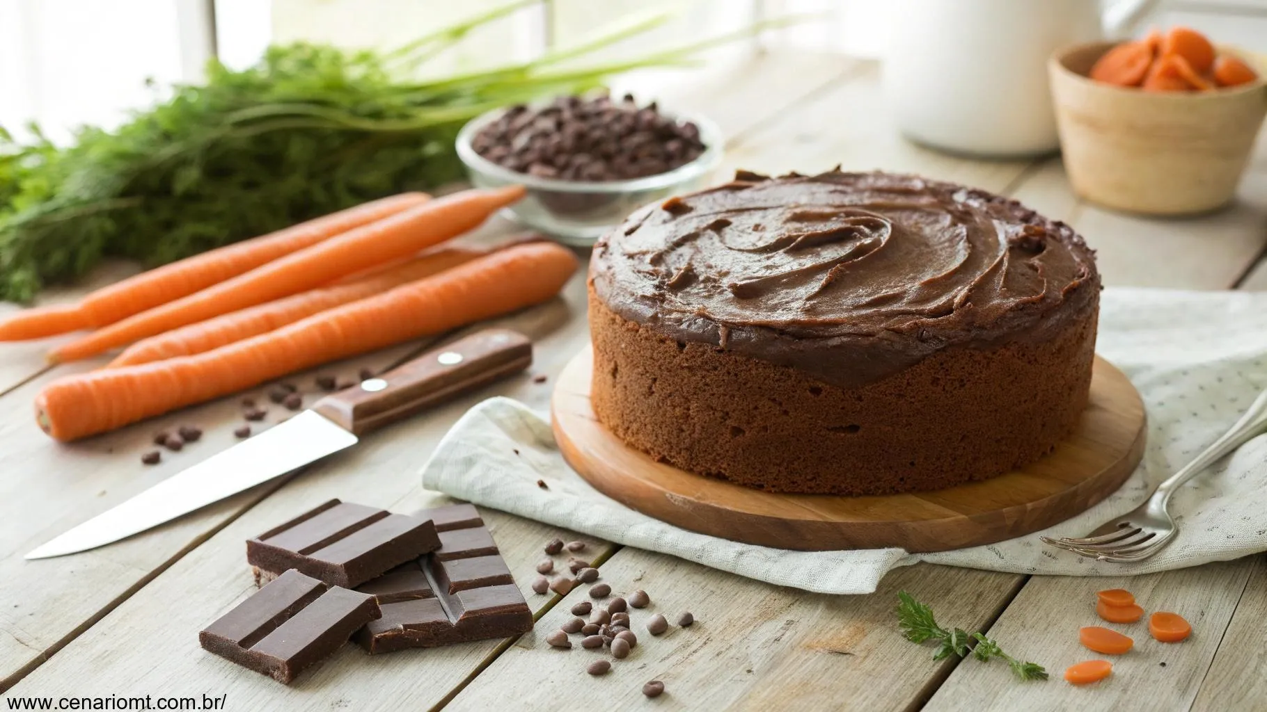 Receita Fácil de Bolo de Cenoura com Cobertura de Chocolate