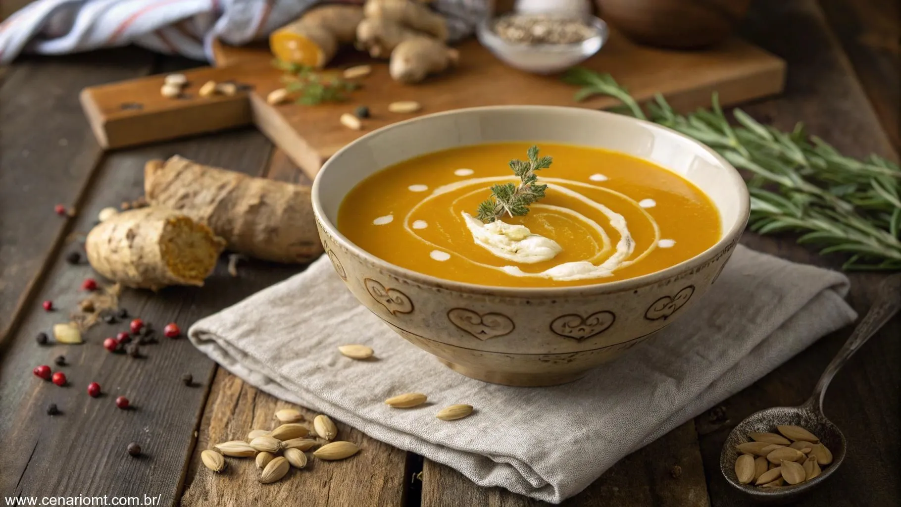 Sopa de Abóbora com Gengibre e Creme de Leite: Sabor e Conforto em Cada Colherada