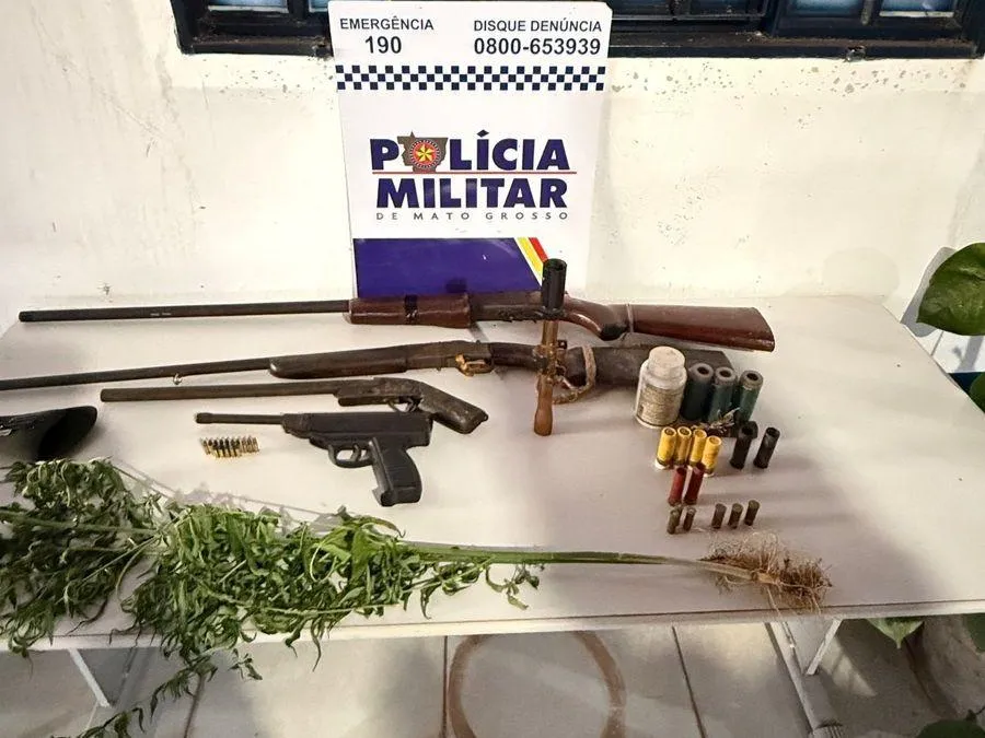 Prisão na zona rural de Mato Grosso expõe cultivo de droga e arsenal irregular