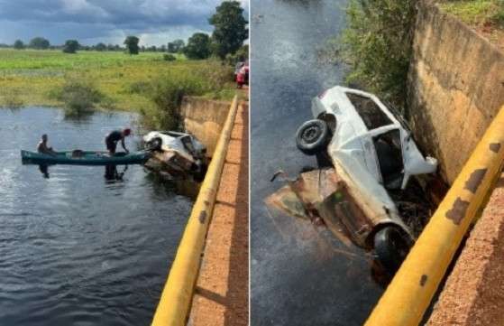 Carro cai de ponte na Transpantaneira em Mato Grosso e mata homem e criança afogados 